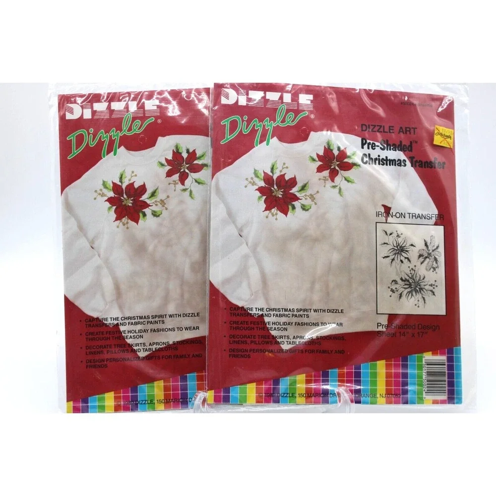 VTG Dizzle Iron-On Transfers Lot of 4 Shaded Poinsettia Glitter Stars & Moon 90s - Picture 2 of 10